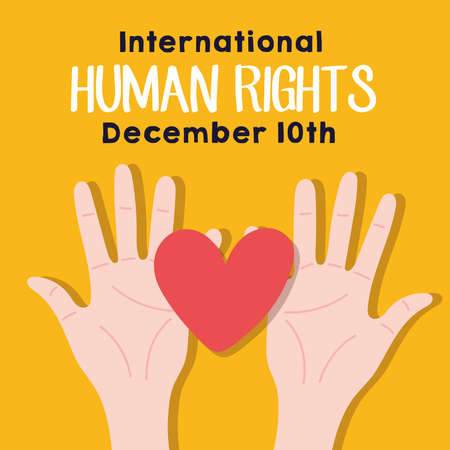 human rights campaign lettering with hands lifting heart vector illustration designのイラスト素材