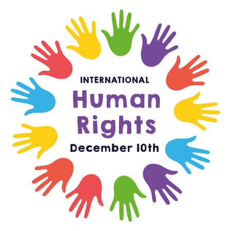 human rights campaign lettering with hands print colors around vector illustration designのイラスト素材