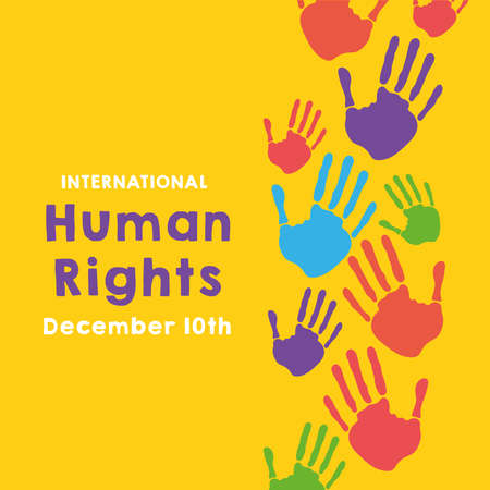 human rights campaign lettering with hands print colors vector illustration designのイラスト素材
