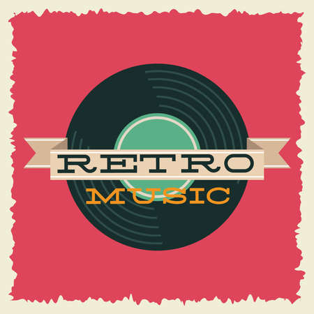 music poster retro style with vinyl disk vector illustration designのイラスト素材