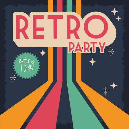 party retro style poster with entrance price stamp vector illustration designのイラスト素材