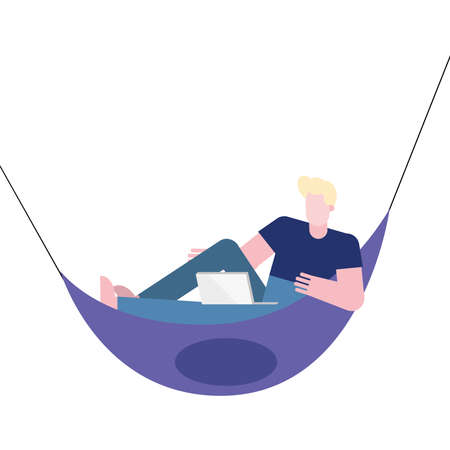 Man with laptop on hammock working from home design of telecommuting theme Vector illustrationのイラスト素材