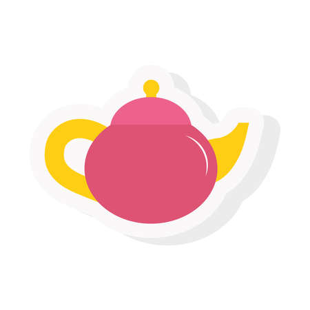 Tea pot sticker and flat style icon design, Time drink breakfast and beverage theme Vector illustrationのイラスト素材