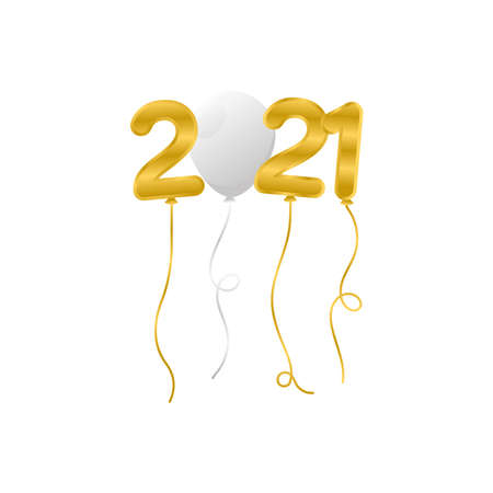 2021 year golden balloons helium floating decoration vector illustration designのイラスト素材