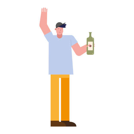 young man with wine bottle celebrating vector illustration designのイラスト素材