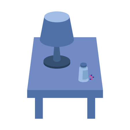 lamp light appliance in table with pills vector illustration designのイラスト素材