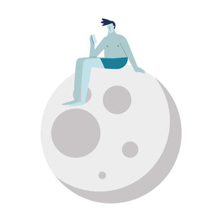 young man with insomnia in moon character vector illustration designのイラスト素材