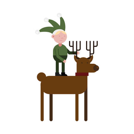 elf santa helper in reindeer christmas character vector illustration designのイラスト素材