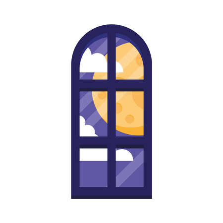 window with halloween full moon night scene vector illustration designのイラスト素材