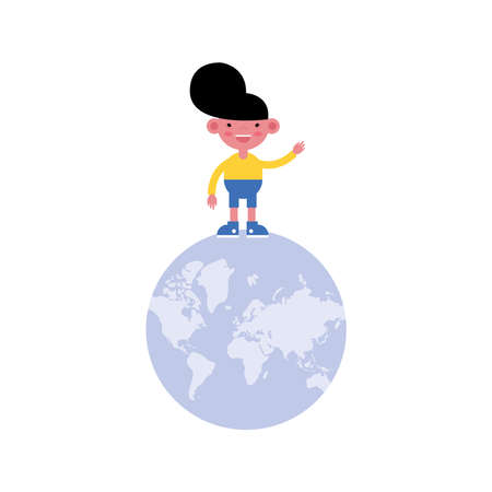 cute little boy in earth planet vector illustration designのイラスト素材