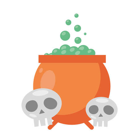 halloween cauldron pot with skulls vector illustration designのイラスト素材