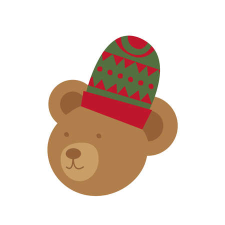 happy merry christmas head bear teddy wearing wool hat vector illustration designのイラスト素材