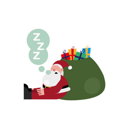 christmas santa claus sleeping in gifts bag vector illustration designのイラスト素材
