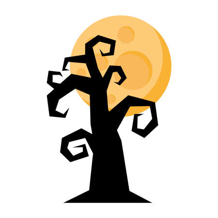 dark tree halloween with fullmoon vector illustration designのイラスト素材