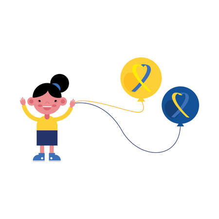 girl with syndrome down ribbons campaign in balloons helium vector illustration designのイラスト素材