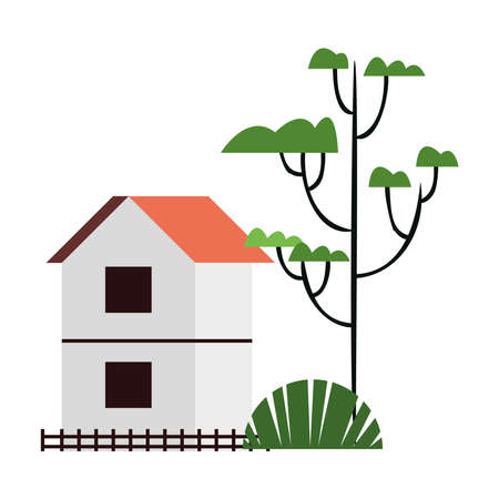country house facade with tree plant vector illustration designのイラスト素材
