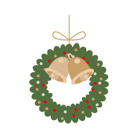 happy merry christmas crown with bells hanging vector illustration designのイラスト素材