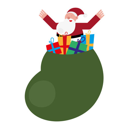 christmas santa claus with gifts bag vector illustration designのイラスト素材