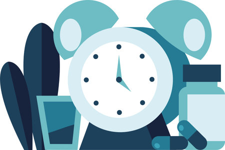 bottle with capsules drugs insomnia and alarm clock vector illustration design