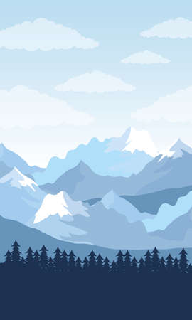 beautiful landscape day forest scene with pines vector illustration designのイラスト素材