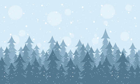 snow scape seasonal scene with pines forest vector illustration designのイラスト素材