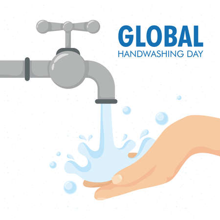 global handwashing day lettering campaign with hands and tap vector illustration designのイラスト素材