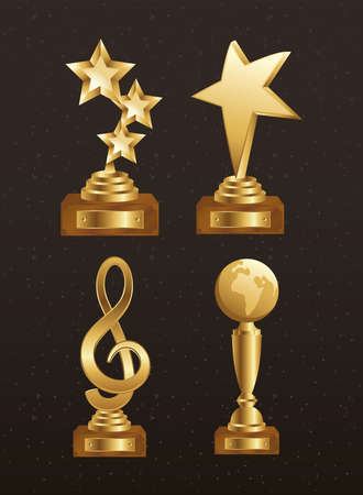 winner four trophies golden icons vector illustration designのイラスト素材