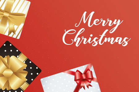 happy merry christmas lettering with gifts presents vector illustration designのイラスト素材