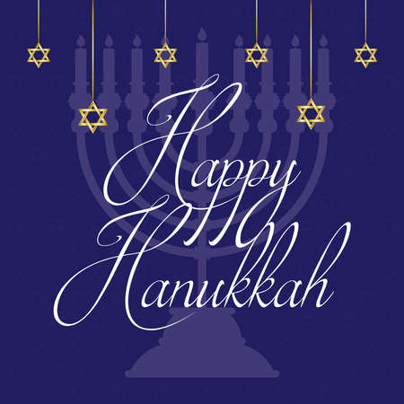 happy hanukkah celebration card with stars hanging and lettering vector illustration designのイラスト素材