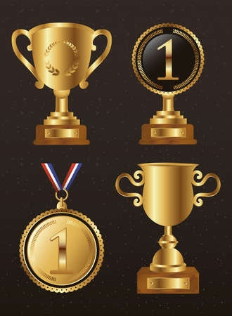 winner four trophies golden icons vector illustration designのイラスト素材