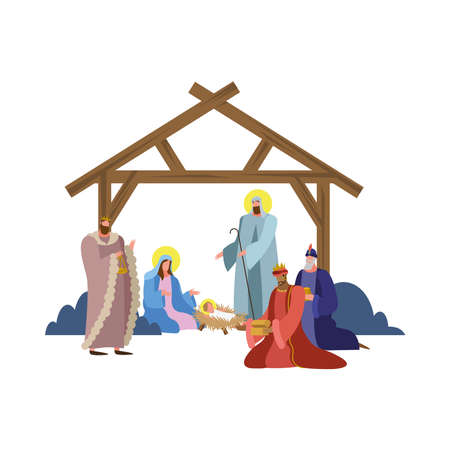 holy family and wise kings mangers characters scene vector illustration designのイラスト素材