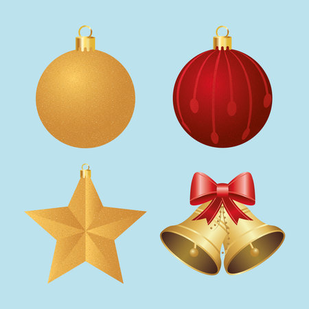 happy merry christmas balls and bells vector illustration designのイラスト素材