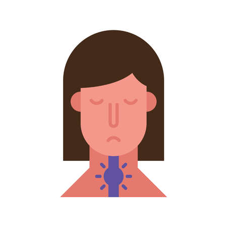 woman with sore throat covid19 symptom flat style icon vector illustration designのイラスト素材