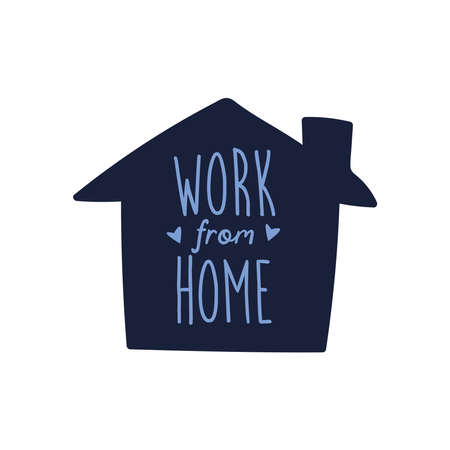 work from home lettering campaign in house flat style vector illustration designのイラスト素材