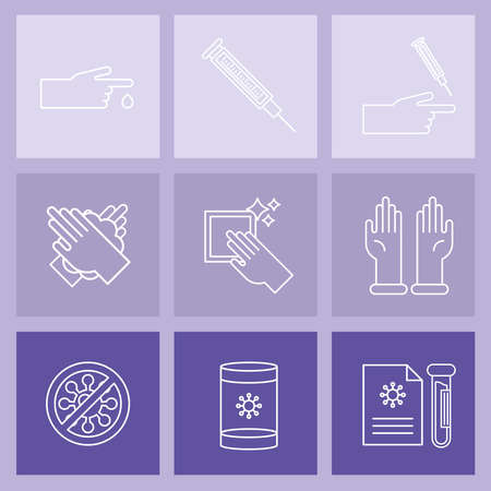 bundle of nine covid19 test set icons vector illustration designのイラスト素材