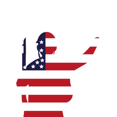 soldier with rifle and usa flag silhouette vector illustration designのイラスト素材