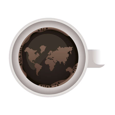 coffee cup drink with world map airview icon vector illustration designのイラスト素材