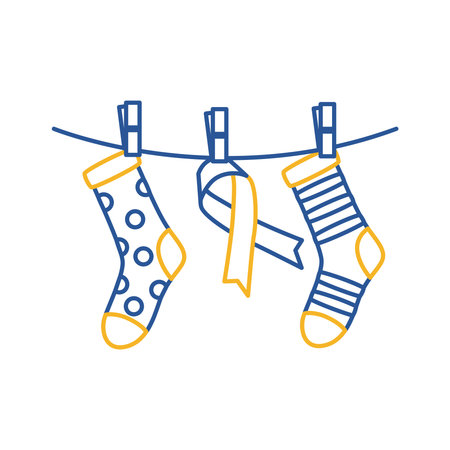 down syndrome campaign ribbon hanging with socks line style icon vector illustration designのイラスト素材