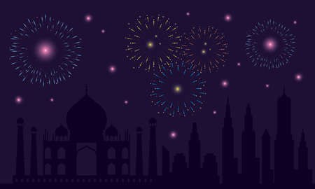 fireworks splash lights in sky night of indian city vector illustration designのイラスト素材