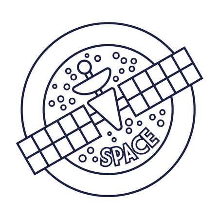 space circular badge with satellite line style vector illustration designのイラスト素材