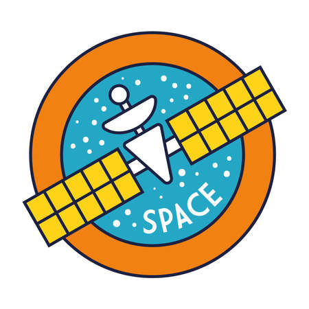 space circular badge with satellite line and fill style vector illustration designのイラスト素材