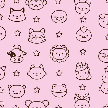 bundle of kawaii animals with stars line style vector illustration designのイラスト素材