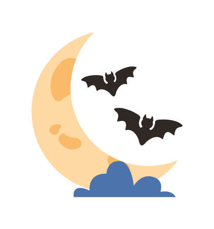 halloween bats flying with crescent moon vector illustration designのイラスト素材
