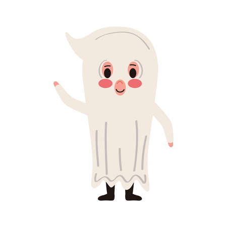 little boy with ghost disguise character vector illustration designのイラスト素材