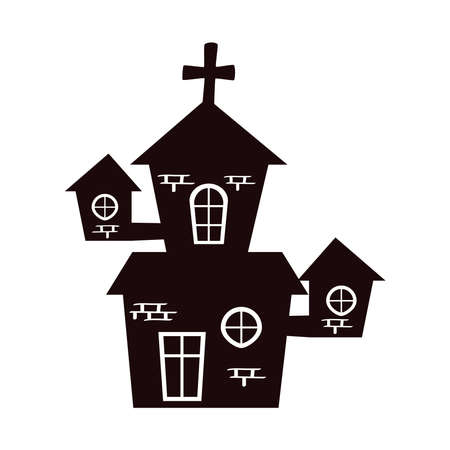 halloween haunted church building silhouette vector illustration designのイラスト素材