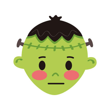 little boy with frankenstein disguise head character vector illustration designのイラスト素材