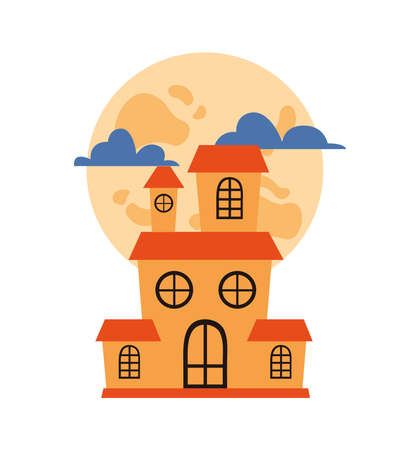 halloween haunted castle building with fullmoon and clouds vector illustration designのイラスト素材