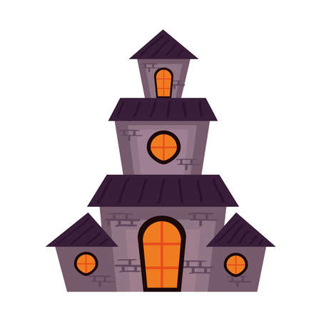 halloween haunted castle building facade vector illustration designのイラスト素材