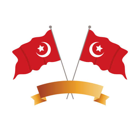turkey flags crossed with ribbon frame vector illustration designのイラスト素材