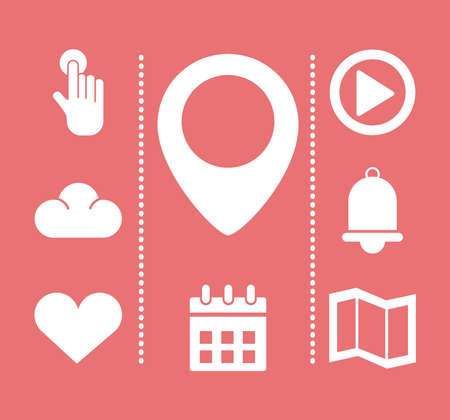 pin location with bundle of interface set silhouette style icons vector illustration designのイラスト素材
